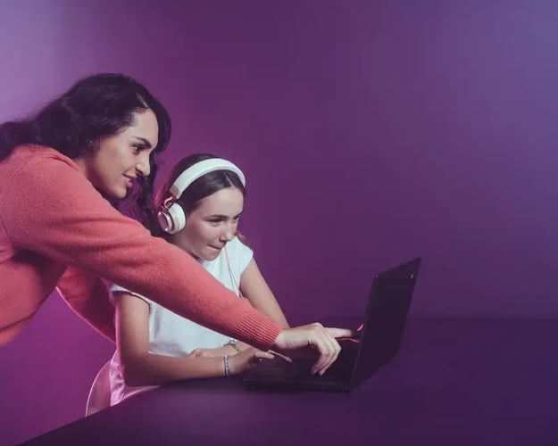Middle school student composing on a laptop in Amy Musick's New York classroom