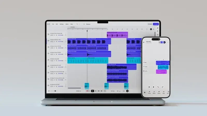 Soundtrap mobile and laptop project view shown to Stefani Langol's Berklee teacher trainees